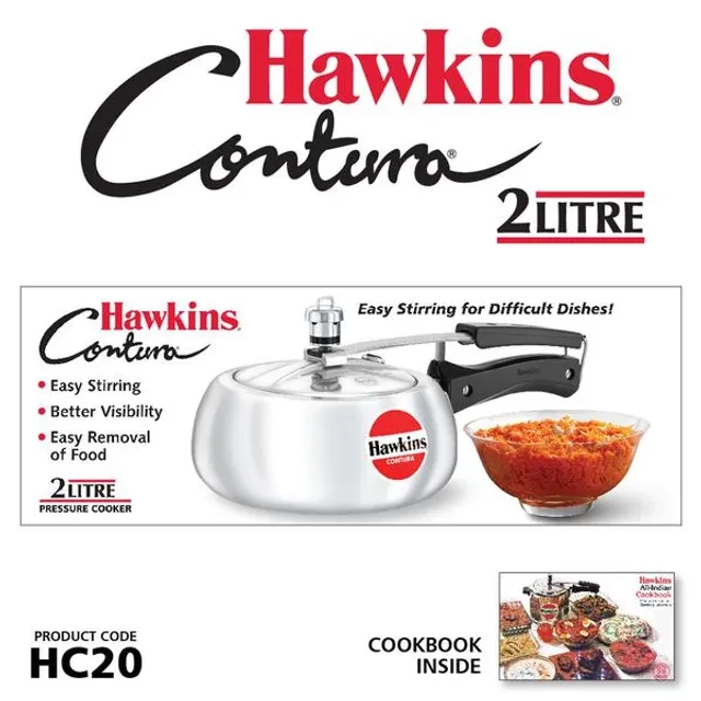 Hawkins Contura Aluminium Inner Lid Pressure Cooker - With Handle, Silver, HC20, 2 l-3.webp